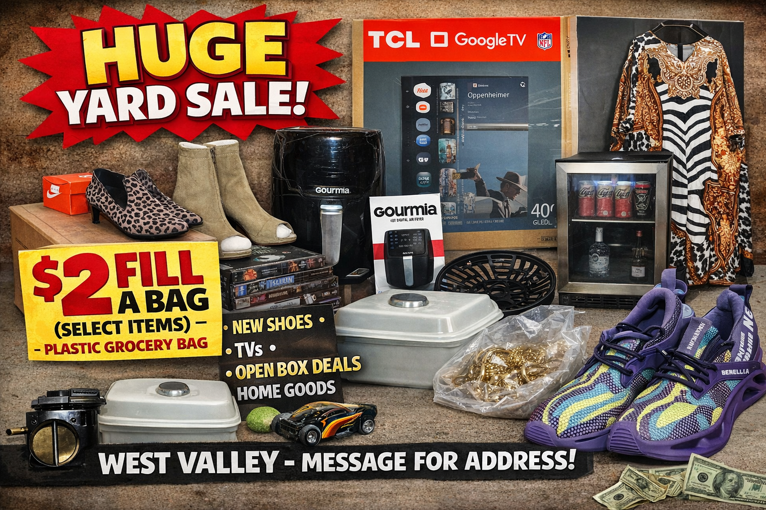 Yard Sale – New Shoes, Open Box Items, $2 Fill-A-Bag (Select Items Only) – 6:30AM–2:30PM