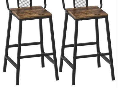 YATINEY 24.2" Rustic Brown & Black Barstools Set (2) for Counter/Island w/ High Backrest
