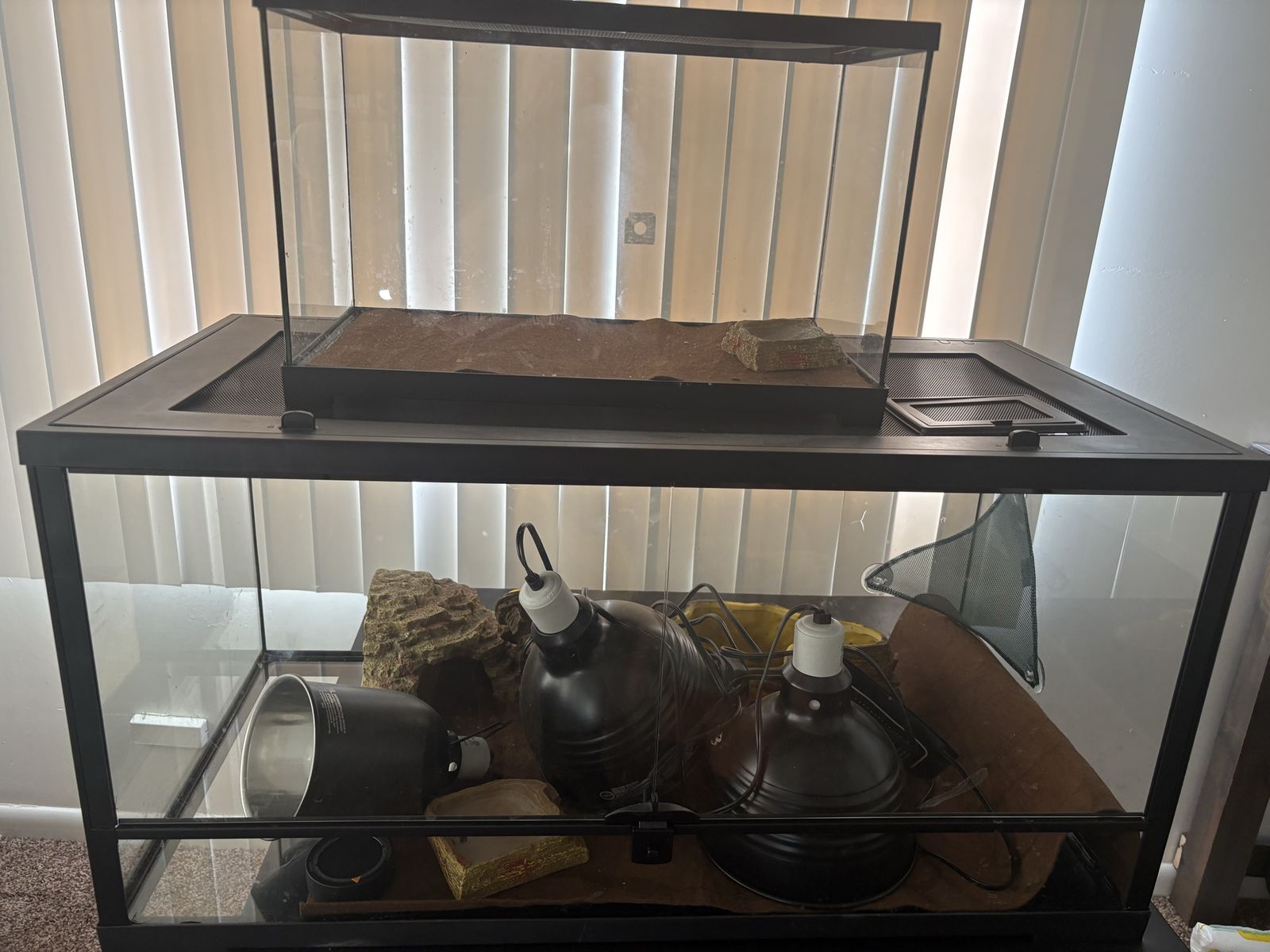 Reptile Glass Terrariums and Enclosures Set with Heat Lamps and Accessories