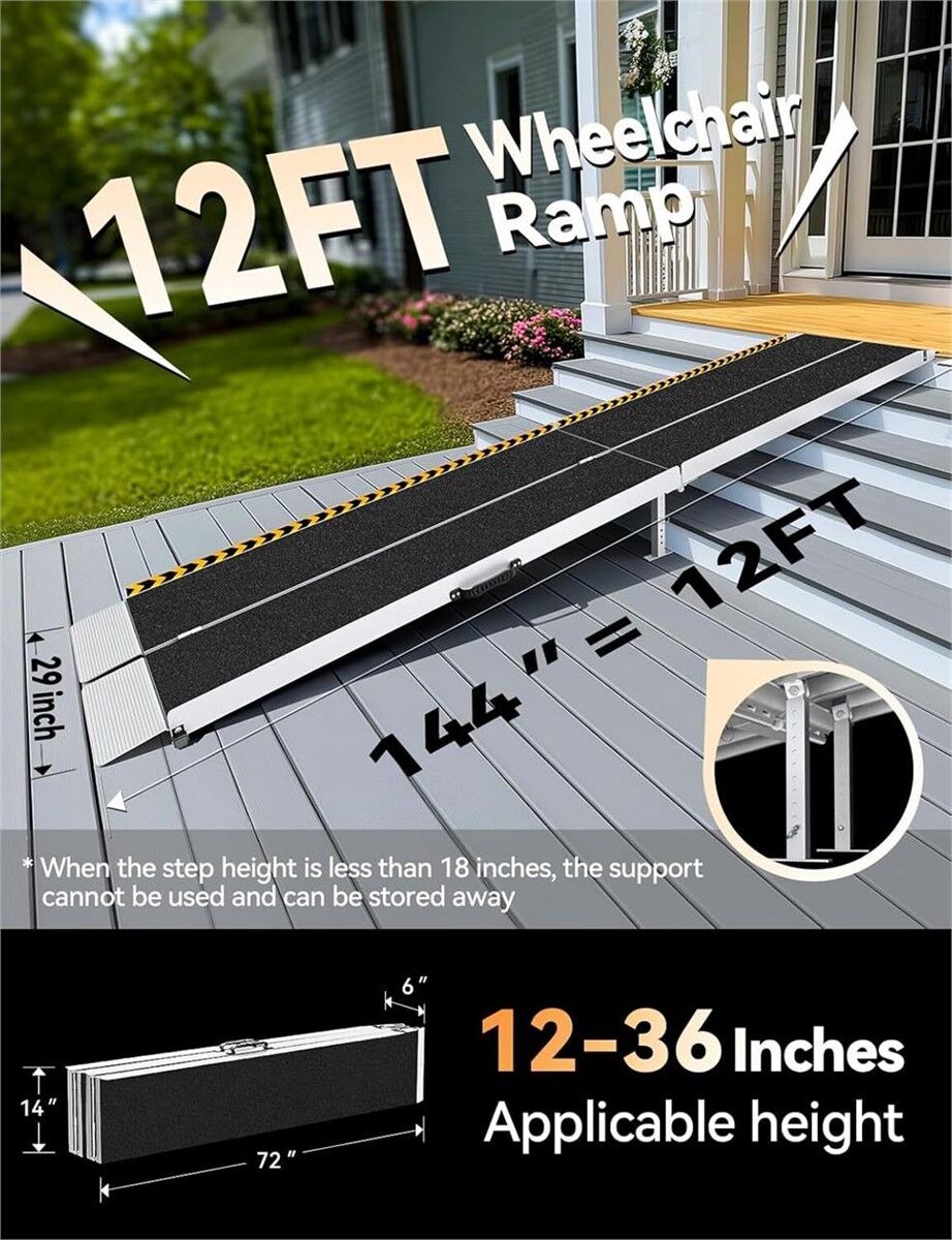 New  12ft Wheelchair Ramp, Portable, 800LBS