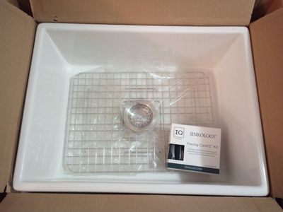 Sinkology Fireclay Kitchen Sink Kit with Grid and Care Kit - White
