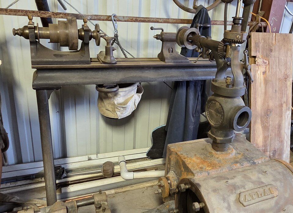 Antique 1800s Flat Belt Line Shaft Wood Lathe