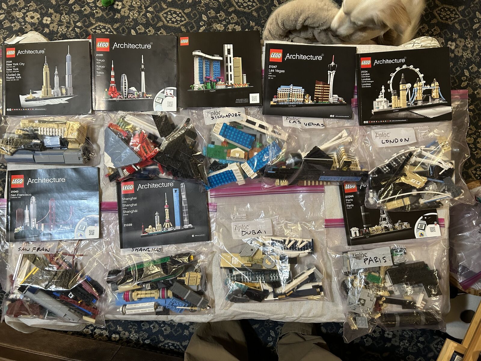 Lot of Nine Lego Architecture Sets - (Dubai, London, New York, Las Vegas, Singapore, Tokyo, San Francisco, Shanghai, Paris)