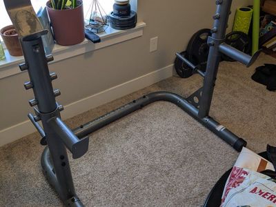 Marcy Club Weight Bench, Gold's Gym adjustable Squat/press Rack, 300 lb total plates, 45lb bar. Full Home Gym Set