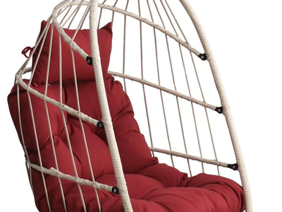 Hanging Egg Chair Without Stand – Foldable Rattan Wicker Swing Chair with Cushion & Headrest