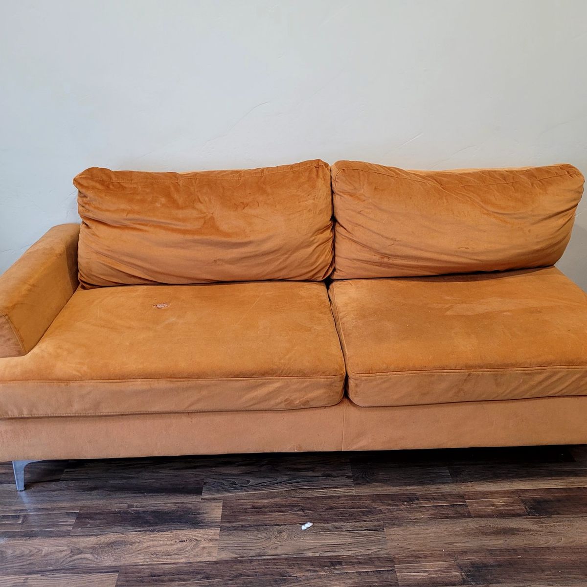 FREE-Orange Velvet Loveseat/Sofa - Used, Minor Wear, Modern Style