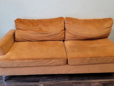 FREE-Orange Velvet Loveseat/Sofa - Used, Minor Wear, Modern Style