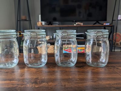 IKEA KORKEN: 4 Jars with lid, clear glass, 34 oz ($2.5 per jar)