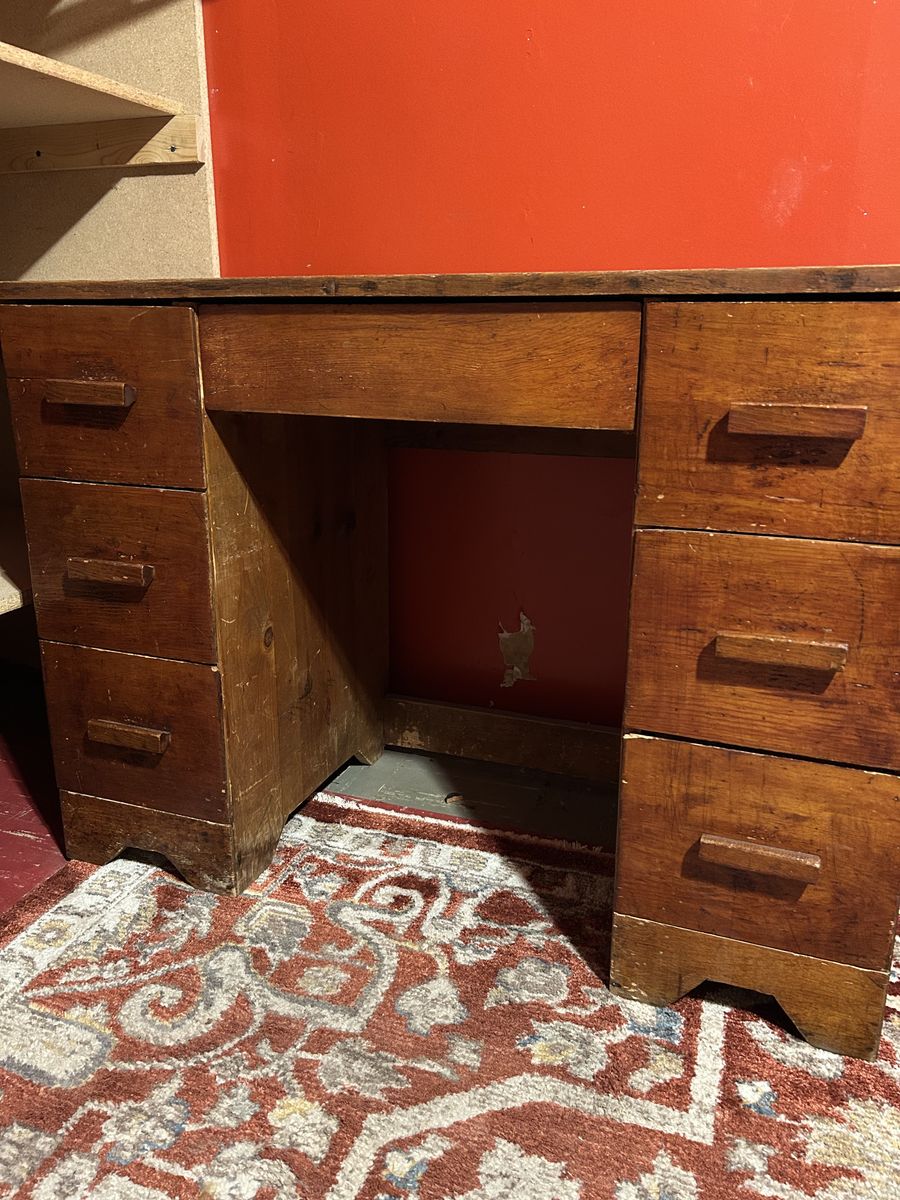 Vintage Wood Desk with Drawers for Storage