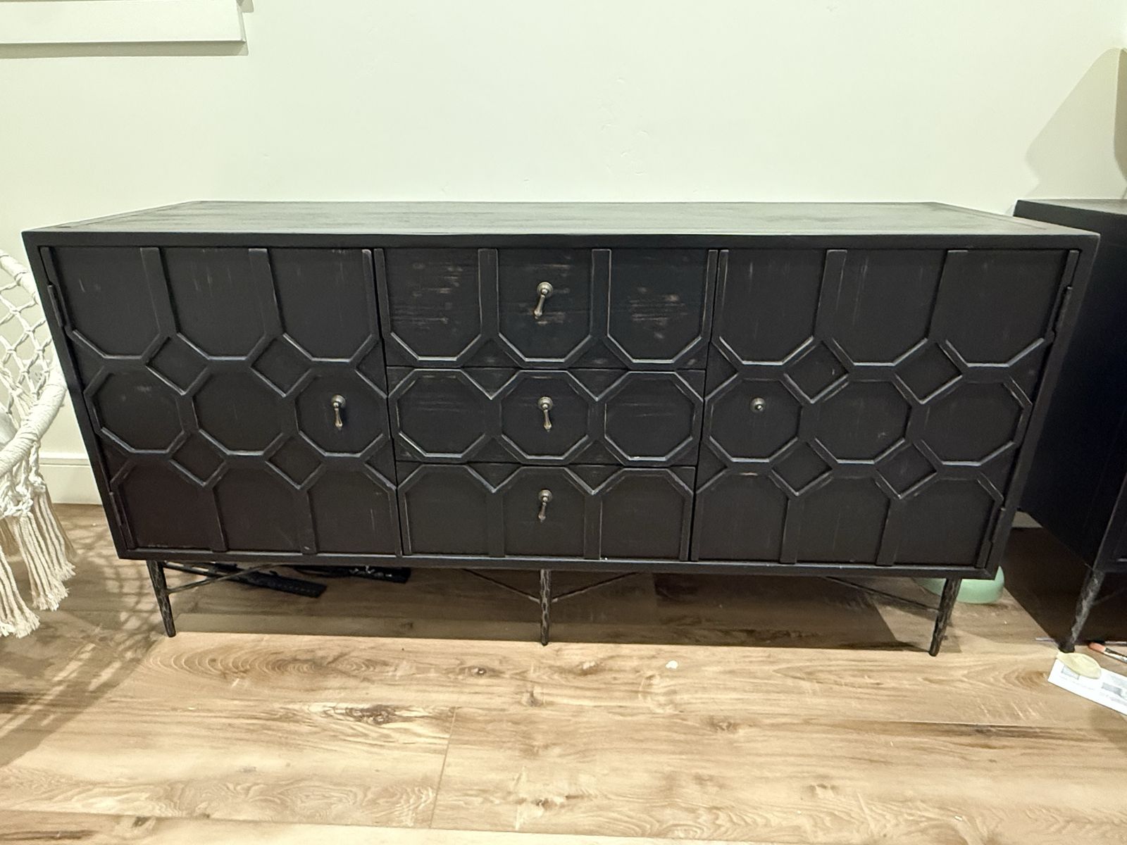 (2) Birch Lane Geometric Credenza Buffet Console Table 