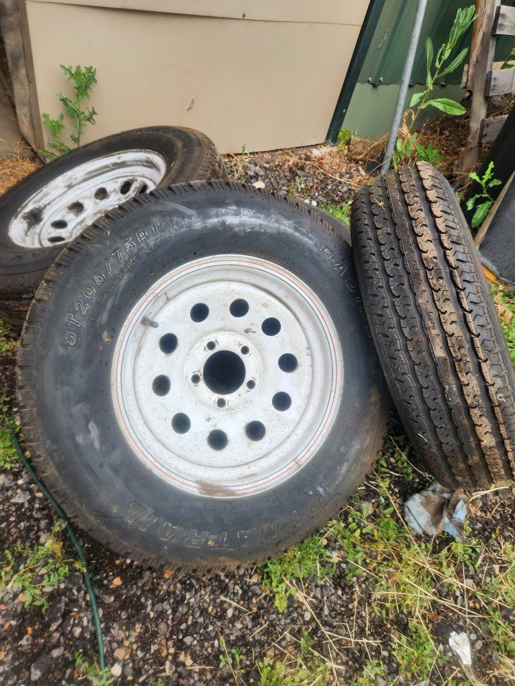 Dynatrail ST205/75R15 Trailer Tires and Wheels - Set of 4, Used Condition