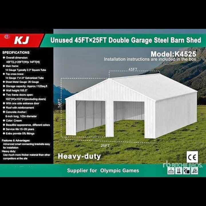 New 25'x45' double garage steel barn