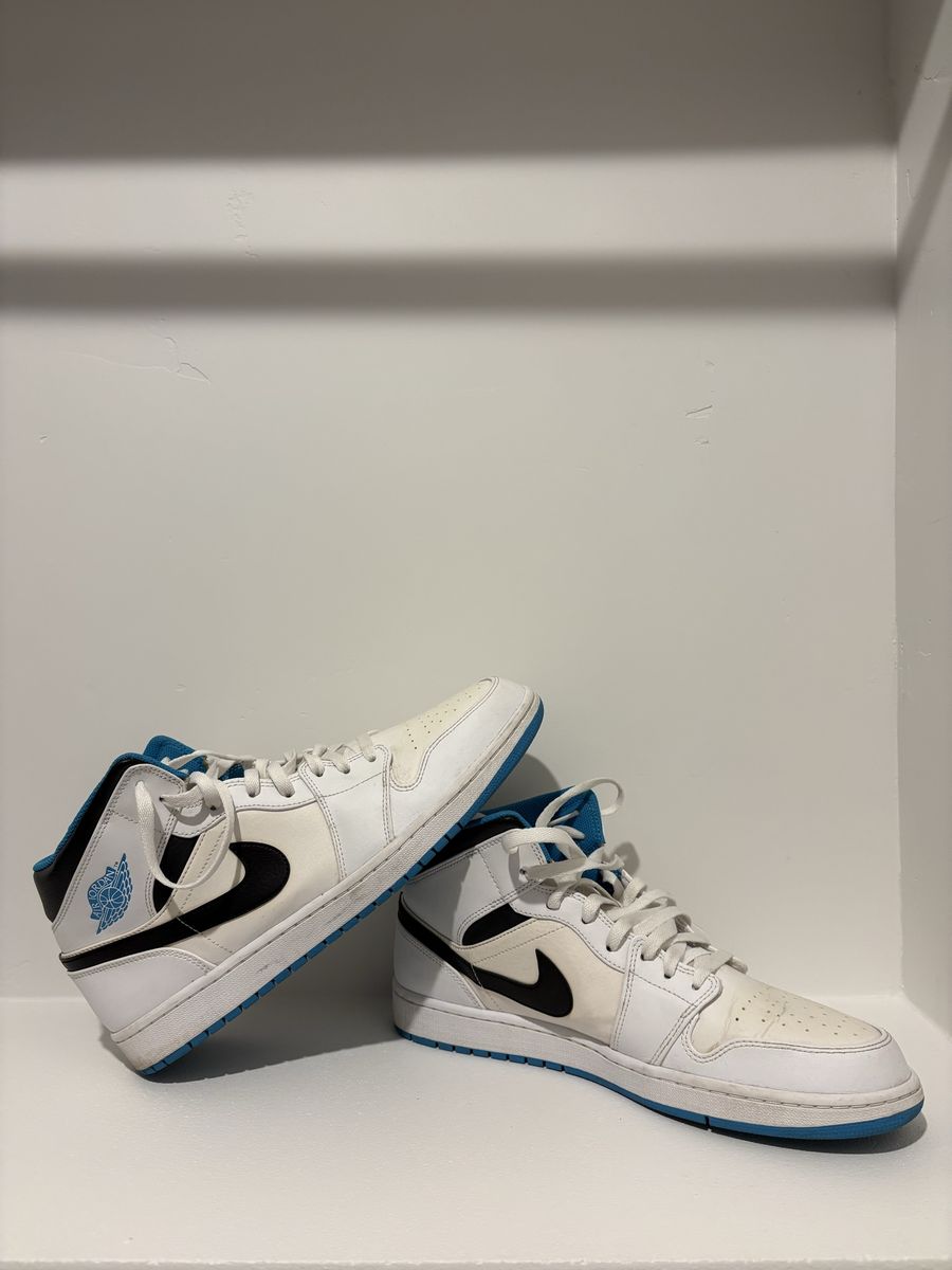 Nike Air Jordan 1 Mid White Black Laser Blue Shoes