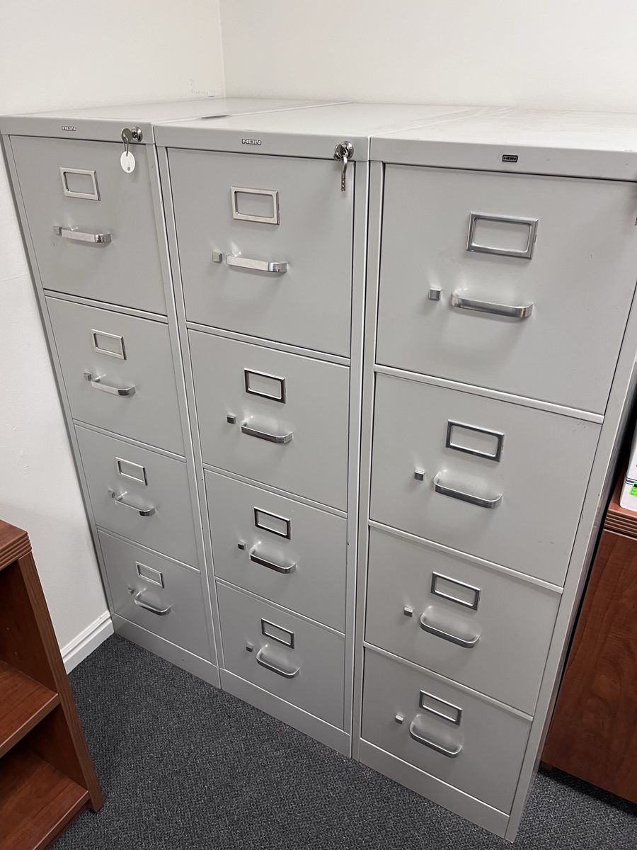 Hon 4-Drawer Vertical File Cabinet, Grey Steel, Letter Size, Locking