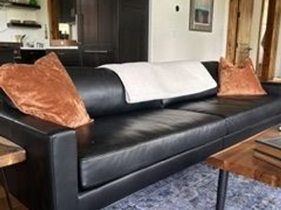 Black leather sofa