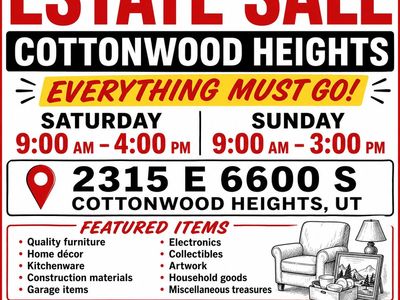Cottonwood Heights Estate Sale – Furniture, Décor, Garage Items & More