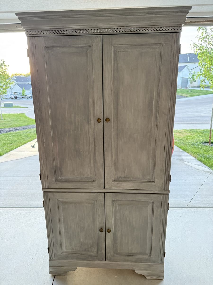 Distressed Grey Wood Armoire - TV Cabinet, Storage, or Wardrobe