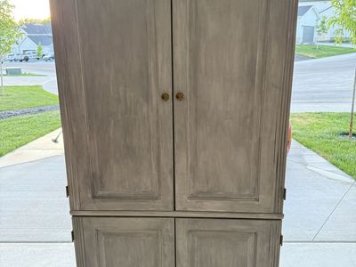Distressed Grey Wood Armoire - TV Cabinet, Storage, or Wardrobe