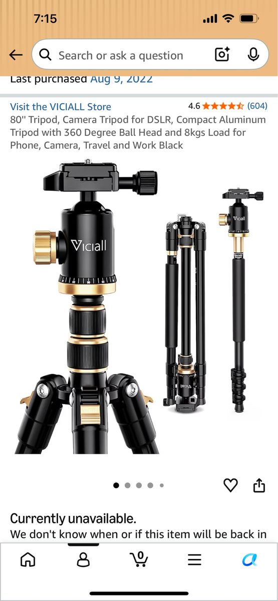 VICIALL 80" Aluminum Camera Tripod for DSLR/Phone with 360 Degree Ball Head, 8kg Load, Monopod Feature