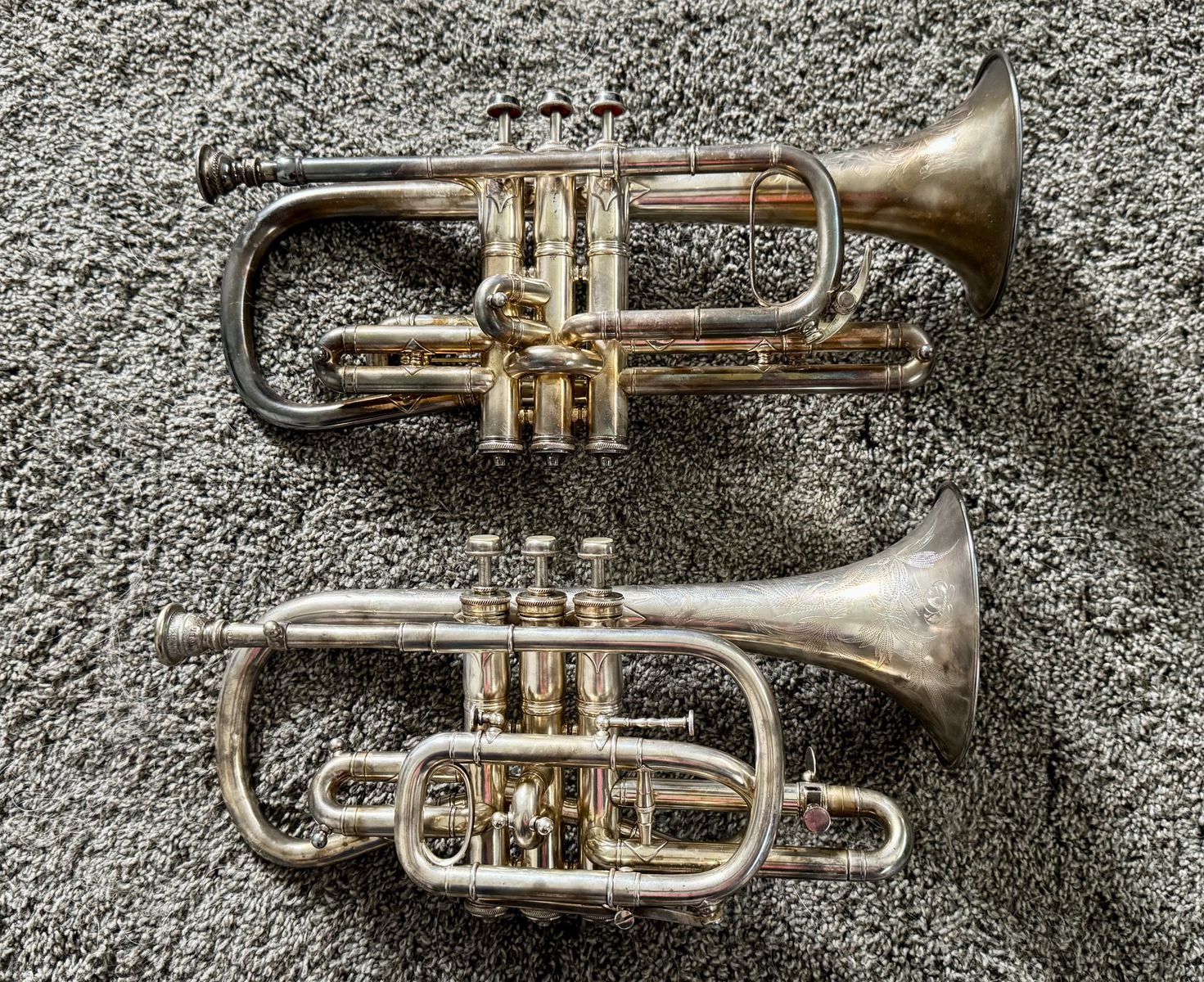 Two Vintage Conn Shepards Crook Cornets