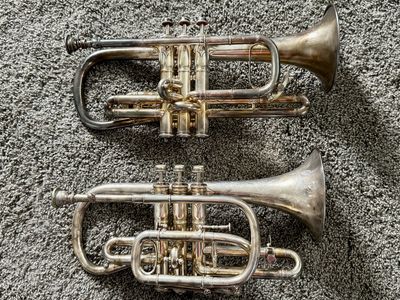 Two Vintage Conn Shepards Crook Cornets