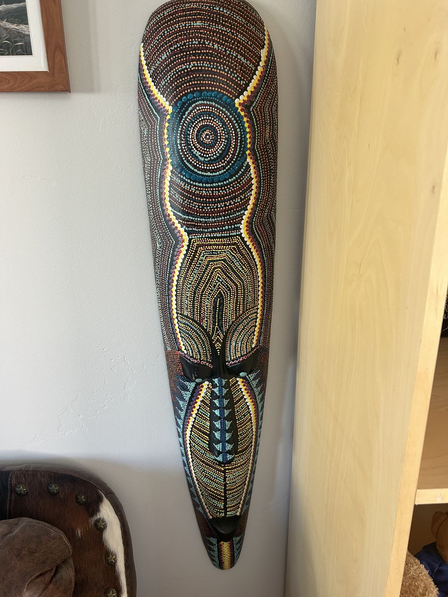 Large Hand-Painted Tribal Wall Mask – 40” Statement Piece