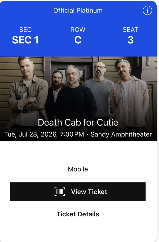 Death Cab, July 28th, Sandy Amphitheatre, 3rd Row