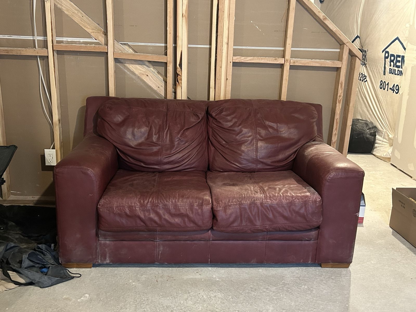 Free Red Leather Loveseat - Used Condition, Free for Pickup in Spanish Fork