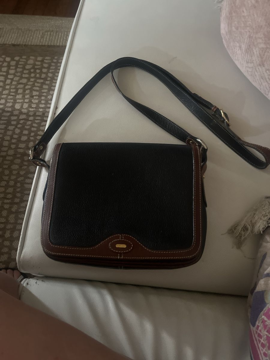Vintage Bally Black & Brown Leather Crossbody Bag Gold Hardware Shoulder Strap