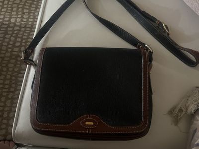Vintage Bally Black & Brown Leather Crossbody Bag Gold Hardware Shoulder Strap
