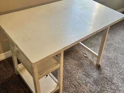 White Wood Desk with Built-in Shelves - Study, Office, Craft Table