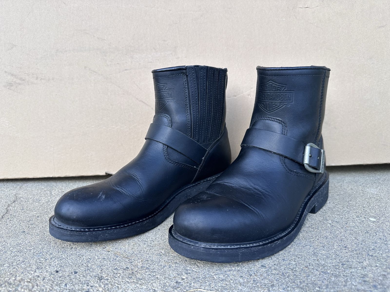 HARLEY DAVIDSON Black Leather Slip On Motorcycle Boots Mens