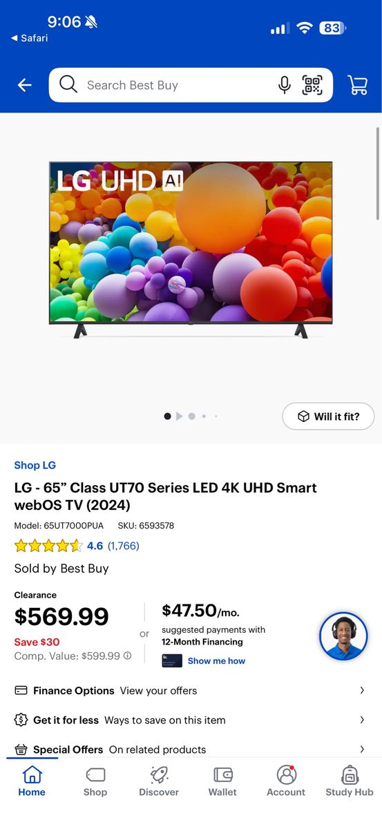 LG 65UT70 Series 65" Class LED 4K UHD Smart webOS AI TV (2024 Model) New in Box