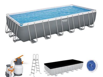 Bestway Power Steel 24'x12'x52" Rectangle Above Ground Pool Set w/ Pump & Ladder