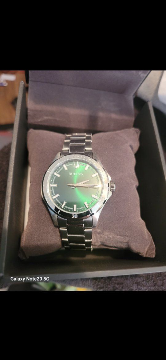 Bulova Green Dial Stainless Steel Quartz Wristwatch with Box