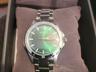 Bulova Green Dial Stainless Steel Quartz Wristwatch with Box