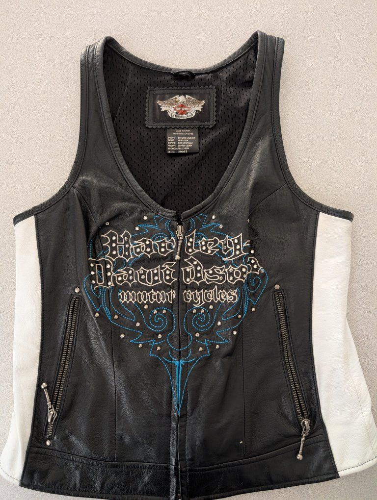 Harley-Davidson Women's Vest Black & White Genuine Leather Small