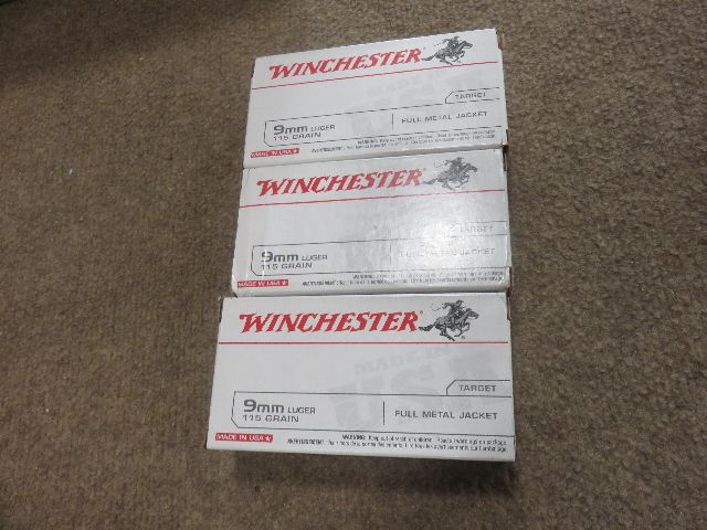 PREFER TO SELL AS A SINGLE LOT - SIX FULL BOXES OF FACTORY WINCHESTER 115 GRAIN 9MM AMMO