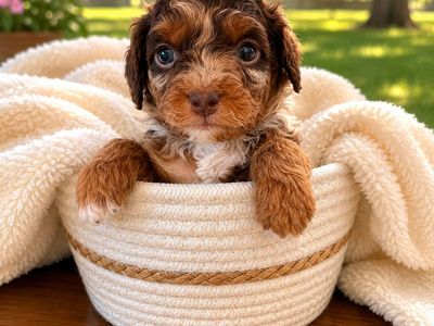 F1b tiny Cavapoos Chocolate Merle Phantom