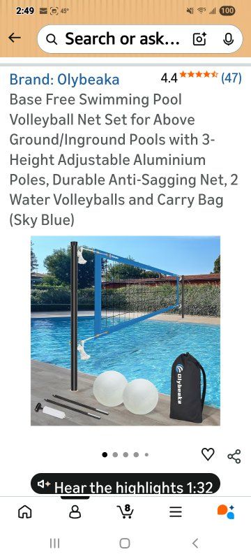 New in Box! Basefree Volleyball Net for Pool