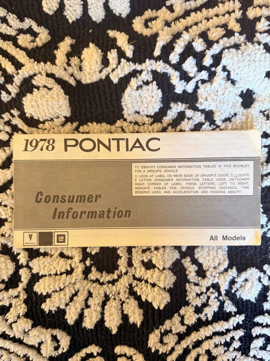 Vintage Collectors’s 1978 Pontiac Trans Am Consumer Information Booklet All Models Vehicle Specs Vintage Manual Original