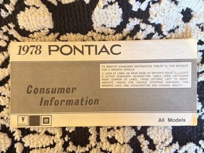 Vintage Collectors’s 1978 Pontiac Trans Am Consumer Information Booklet All Models Vehicle Specs Vintage Manual Original