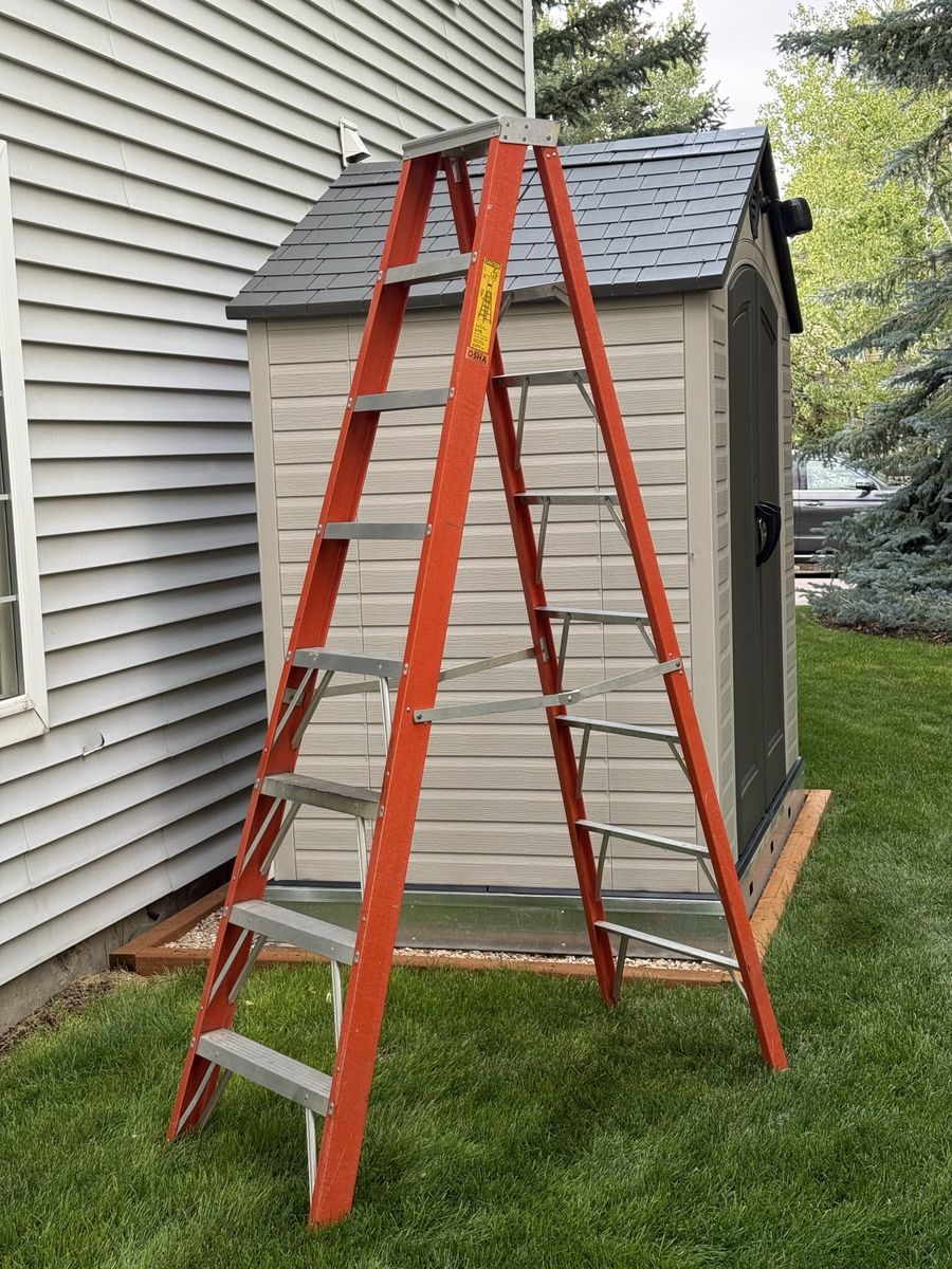 8 FT Orange Fiberglass Stepladder - Heavy Duty Twin Front Ladder