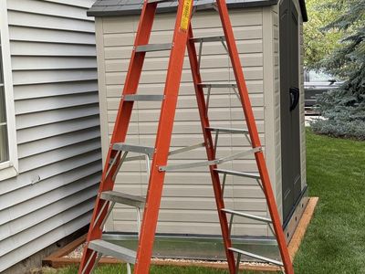 8 FT Orange Fiberglass Stepladder - Heavy Duty Twin Front Ladder