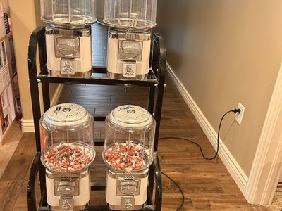 Rhino Vending Gumball Candy Machines with Stand - 4-Unit Quad Rack Vendor