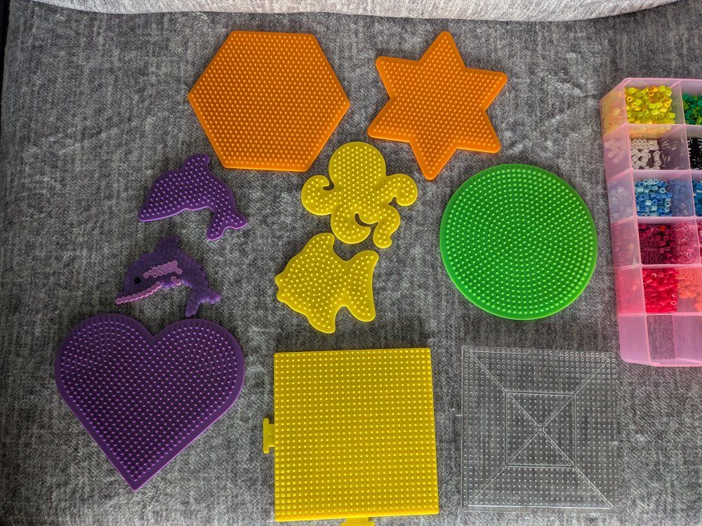 Perler Bead Pegboards and beads