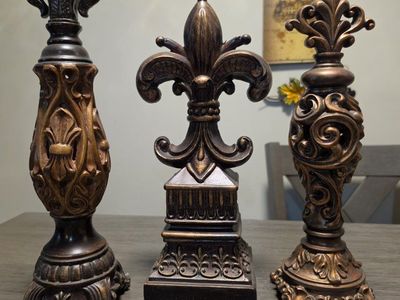 Home Decor Lot Featuring Vases, Candle Holders, and Collectibles