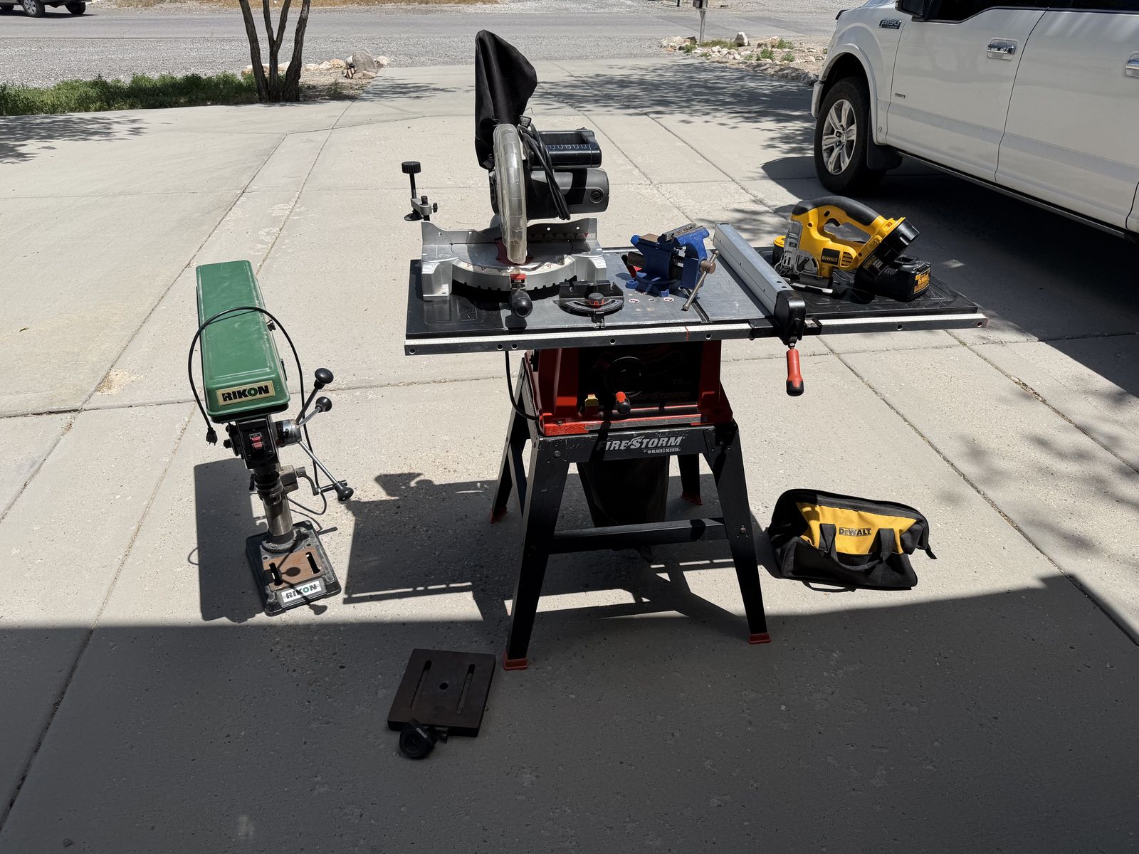Drill press, table saw, jigsaw, miter saw, 4" vice