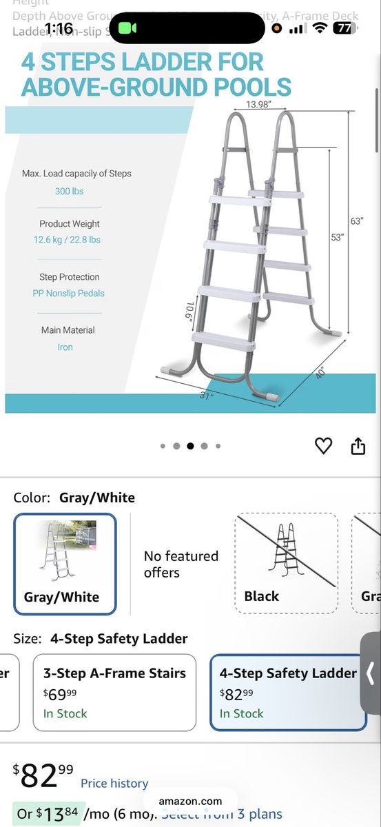 4-Step Safety Ladder for Above-Ground Pools Gray/White