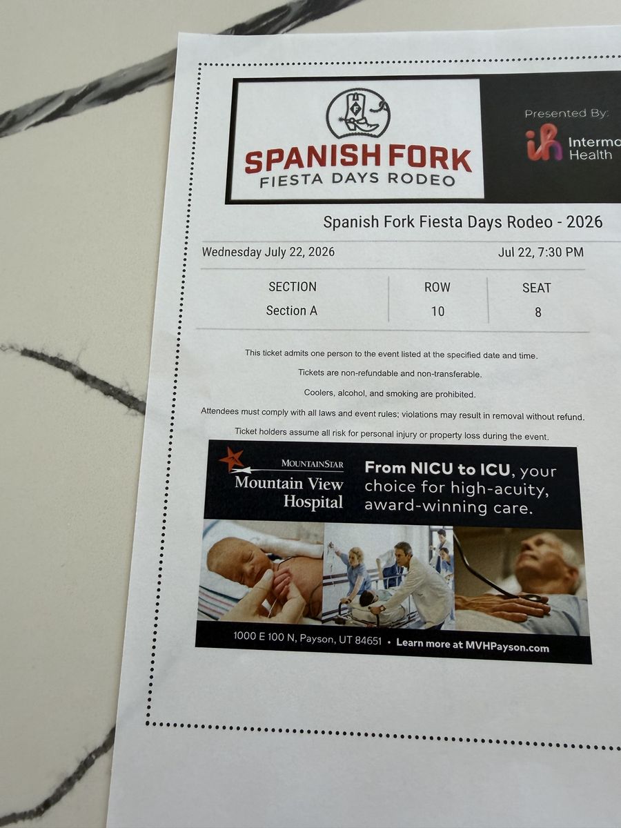 Spanish Fork Fiesta Days Rodeo Tickets (2) – Wed July 22